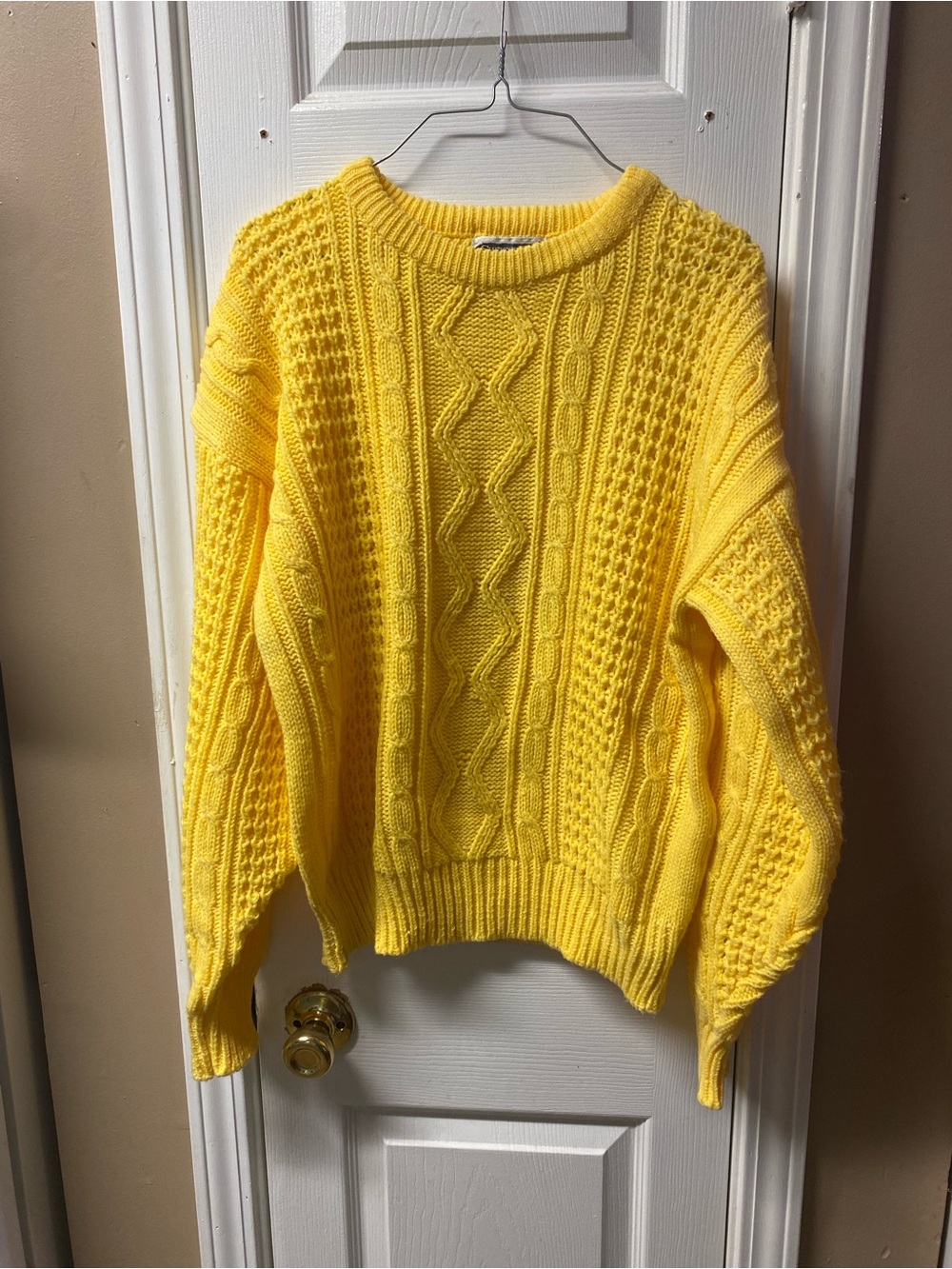 Vintage Bright Yellow Cable Knit Crewneck Sweater for Women